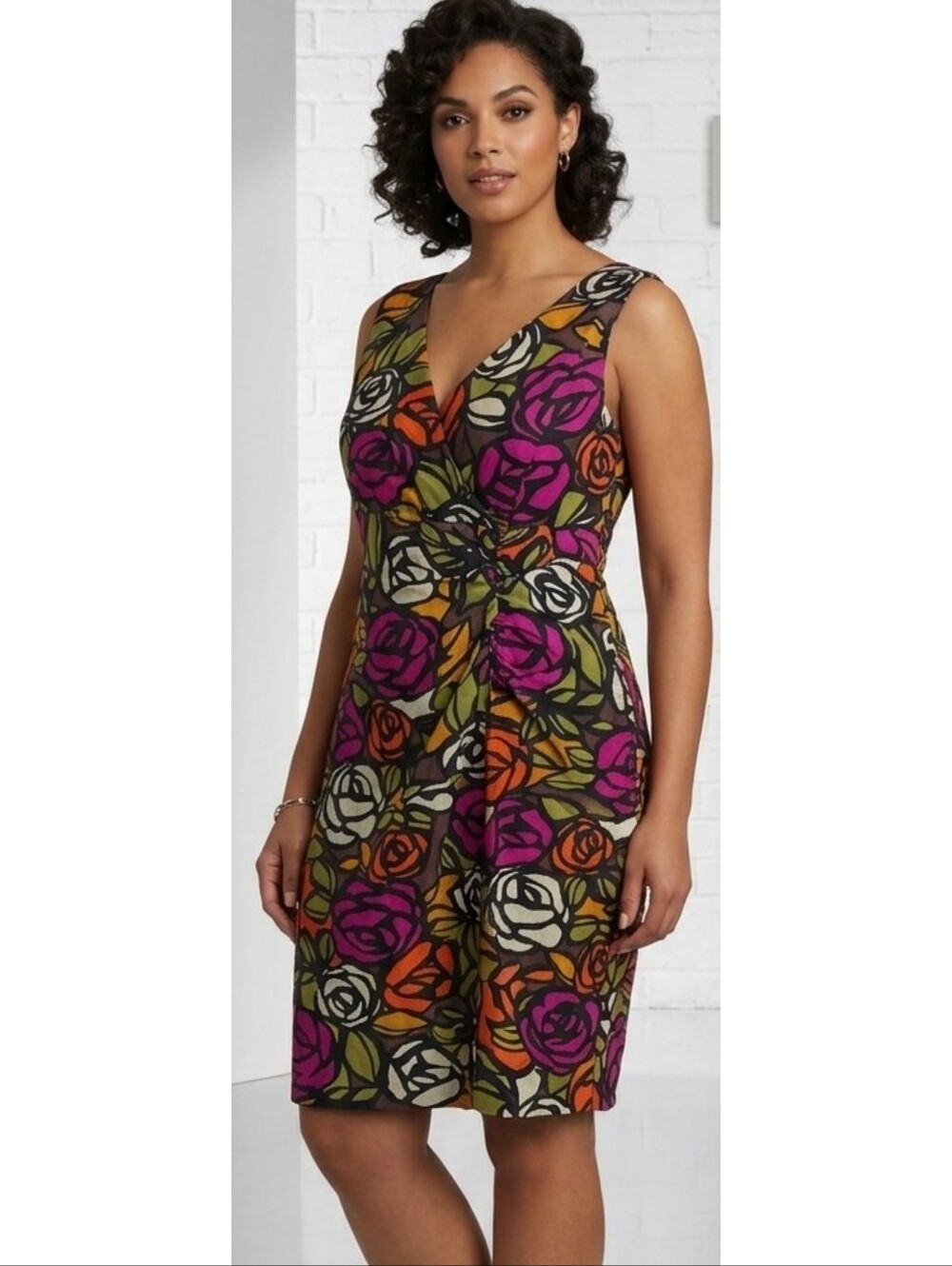 R & K Originals Rose Print Sleeveless Sheath dress Size 14